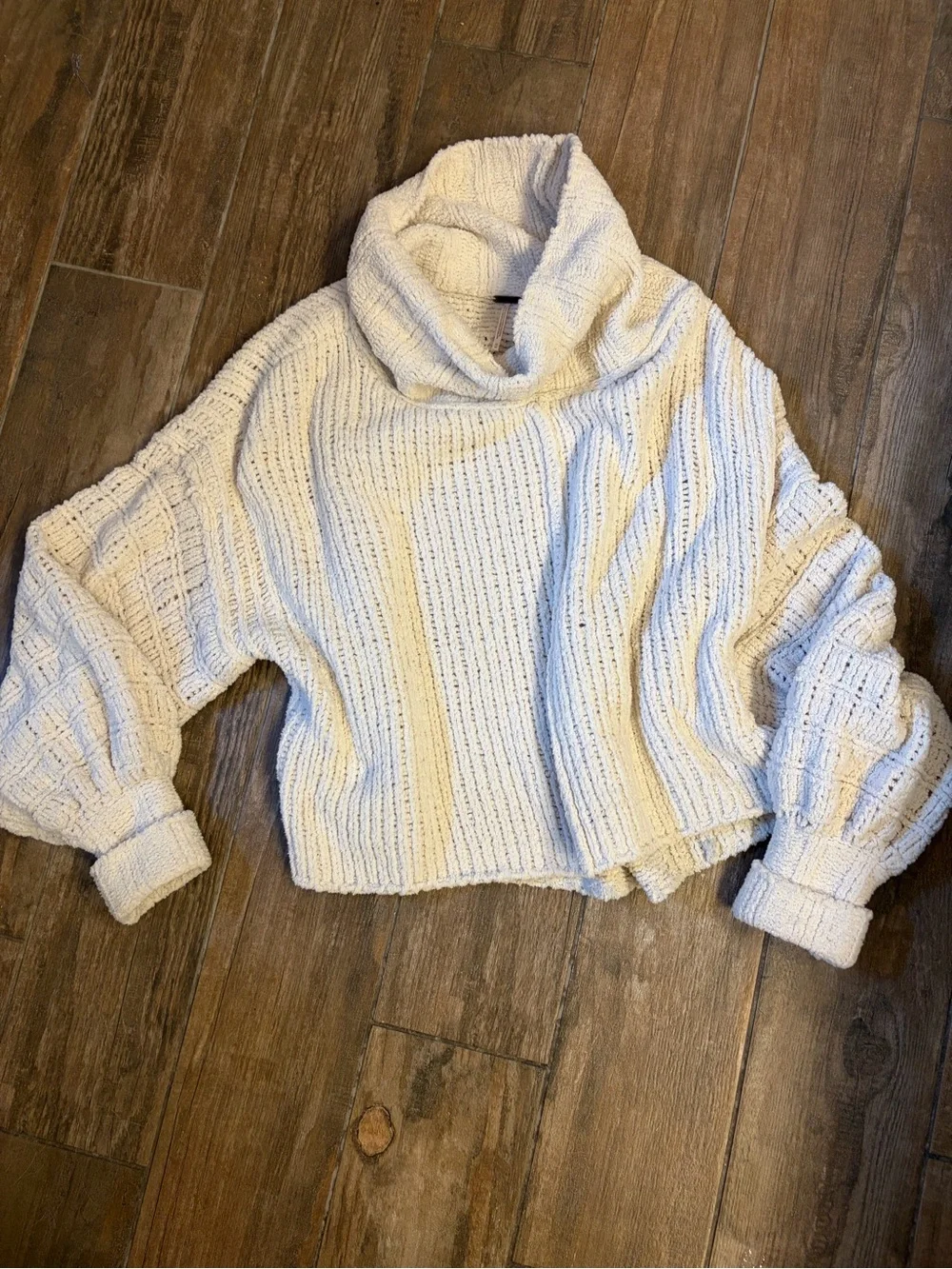 Free People Cream Chunky Knit Cowl Neck Sweater